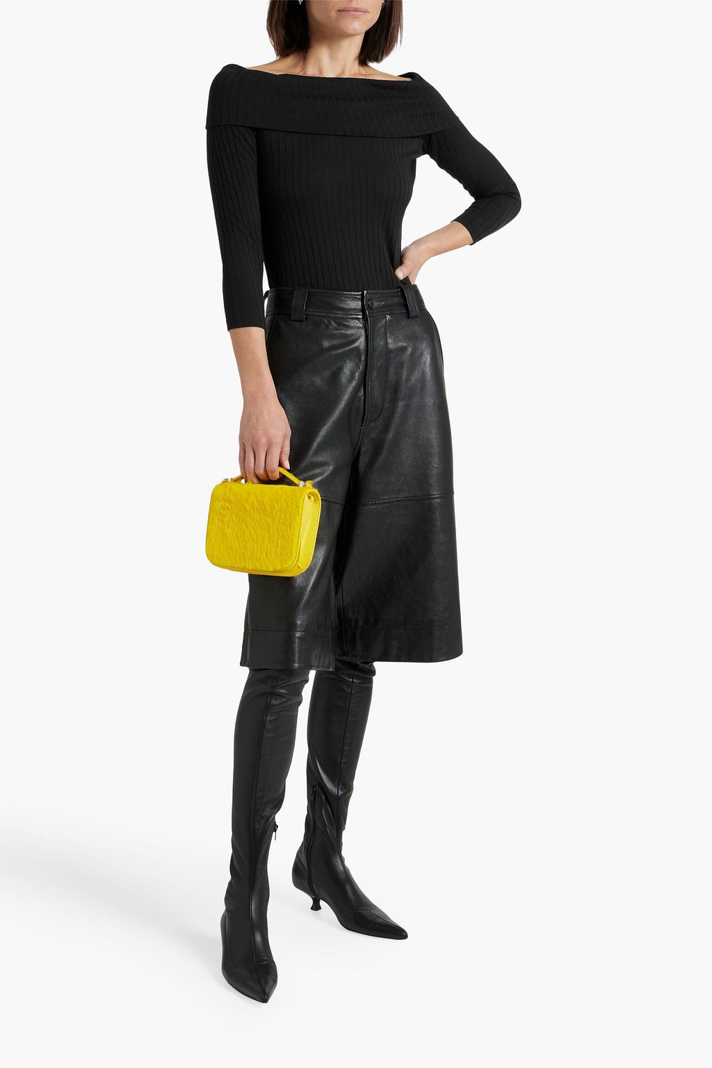 VINCE. Off-the-shoulder ribbed cotton-blend top