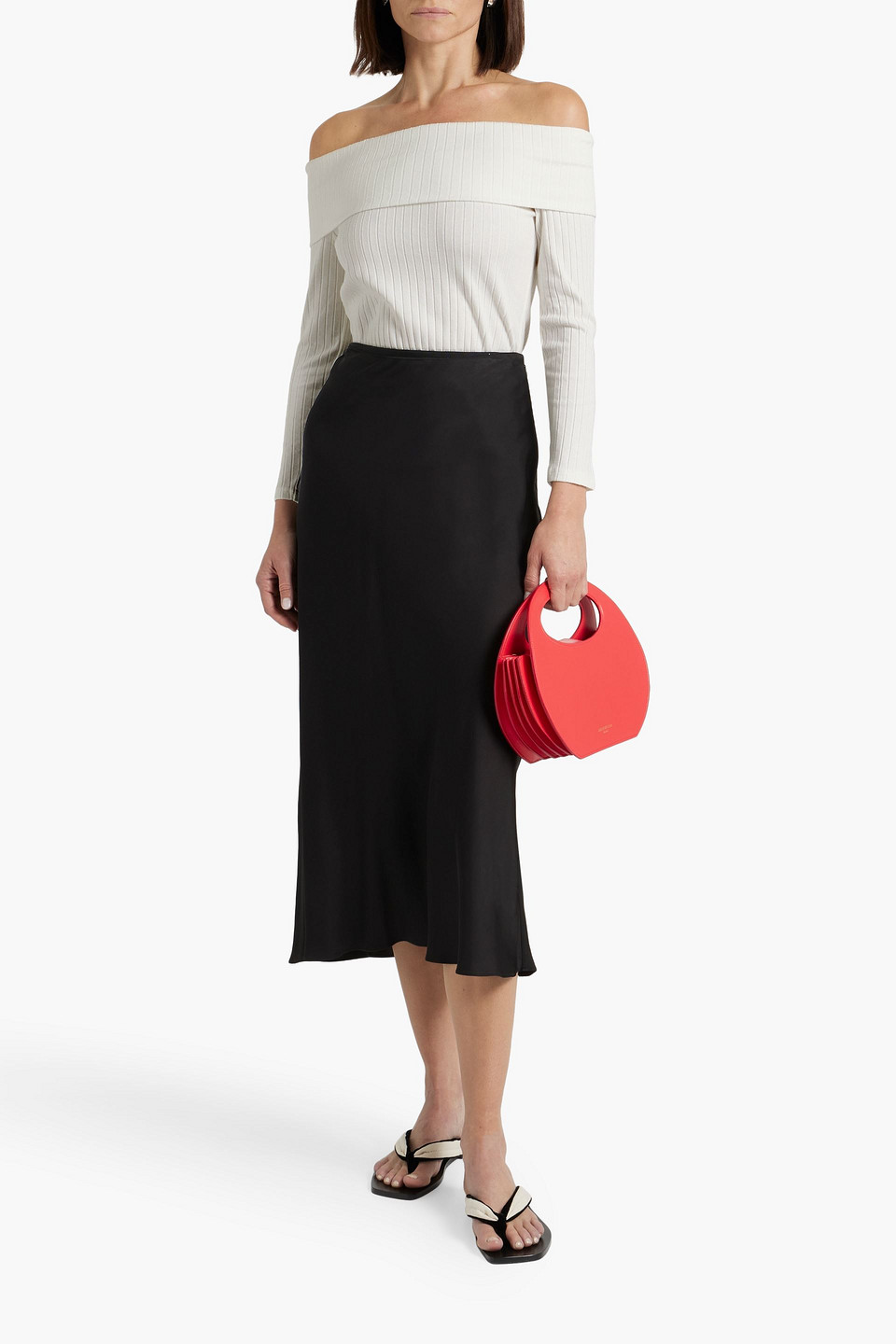 Vince Off-the-shoulder Ribbed Cotton-blend Top In White