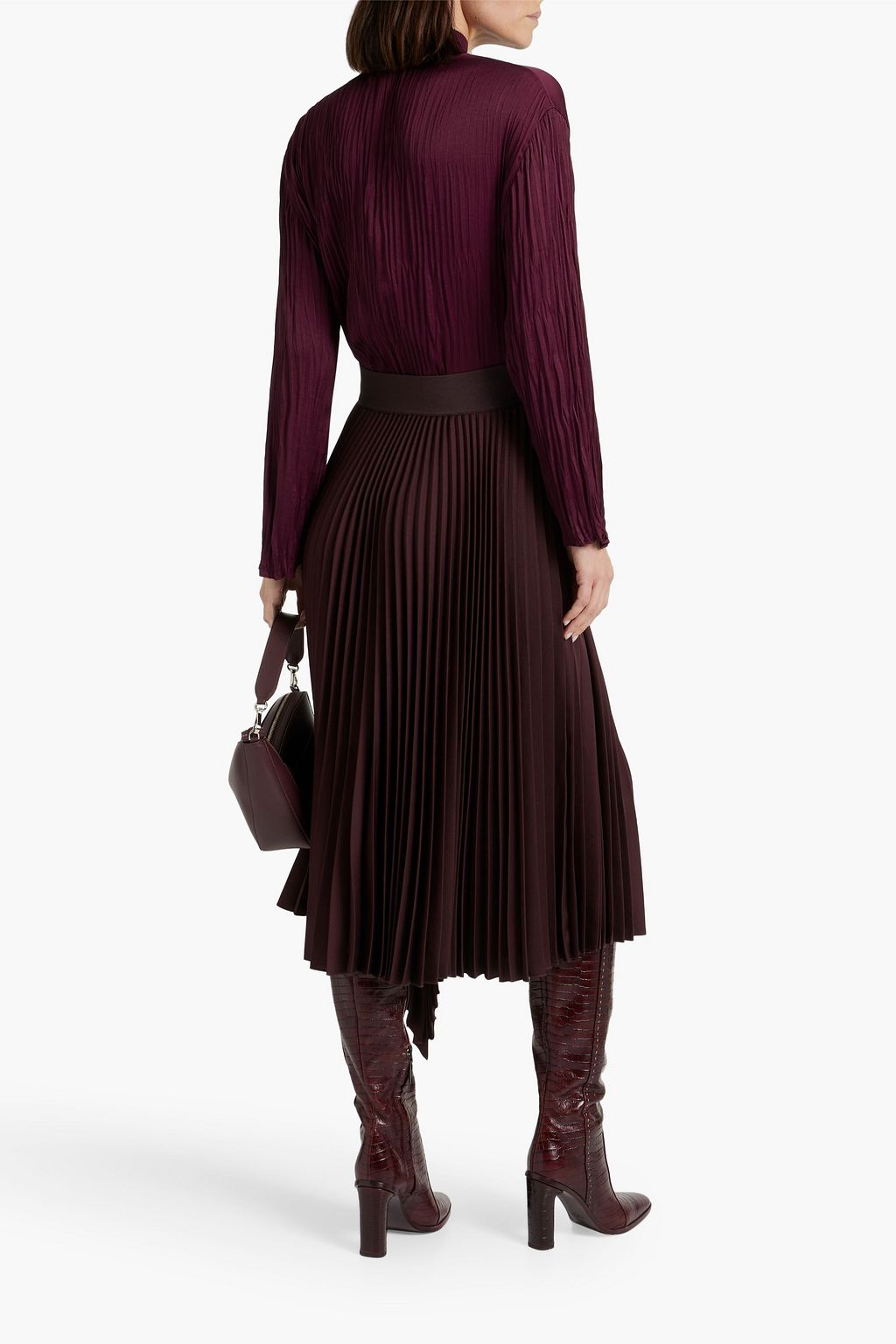VINCE. Plissé-satin turtleneck top