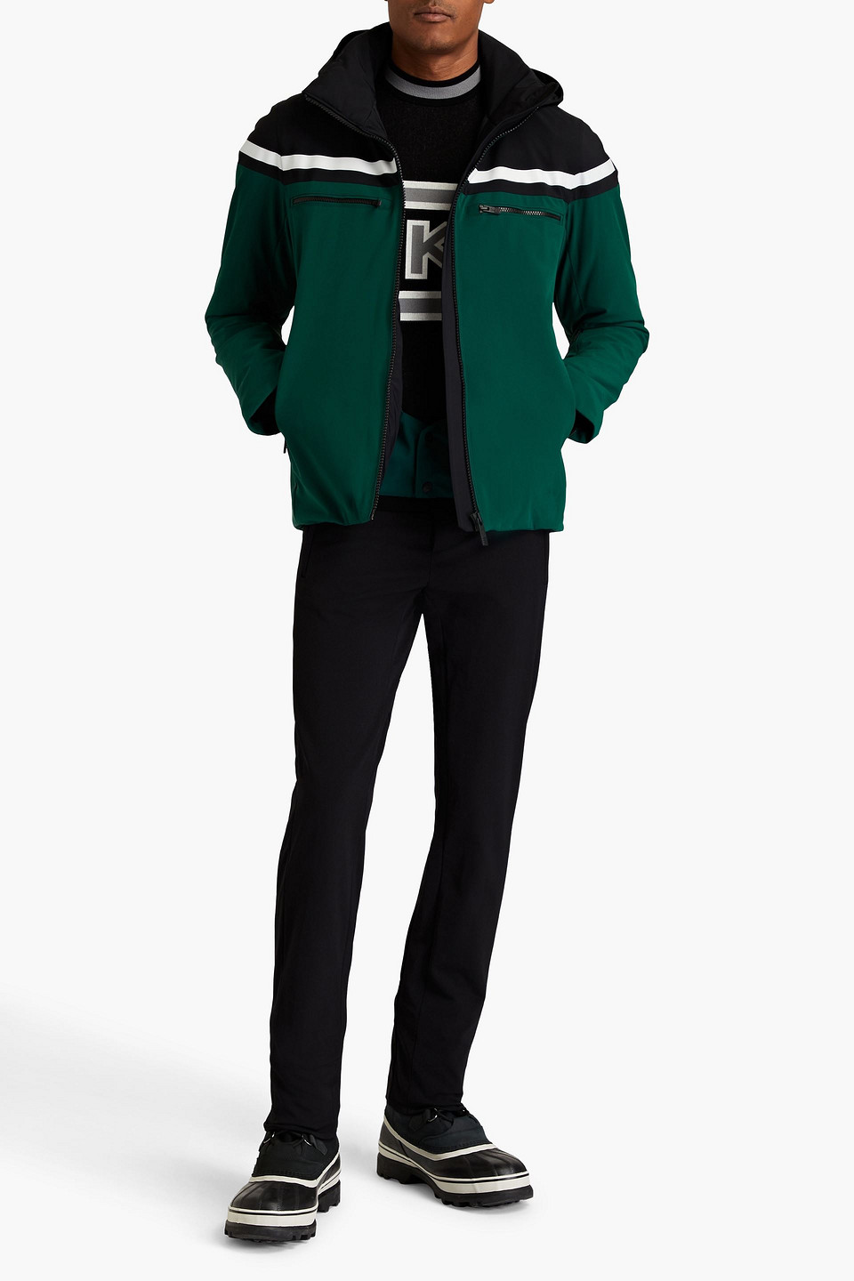 Shop Fusalp Alfonse Striped Hooded Ski Jacket In Forest Green