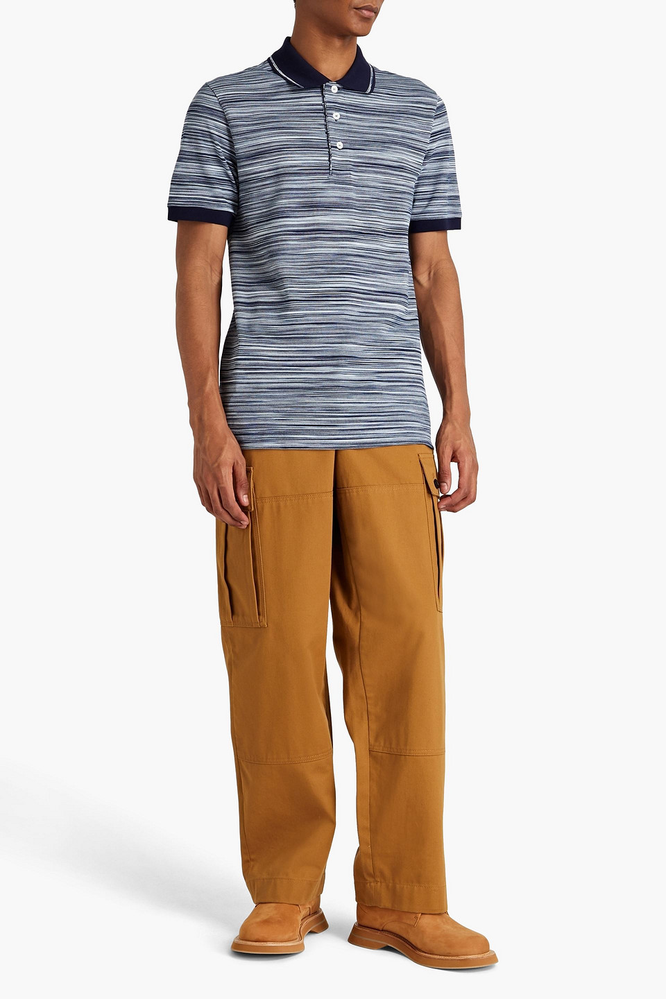 Shop Missoni Space-dyed Cotton Polo Shirt In Navy