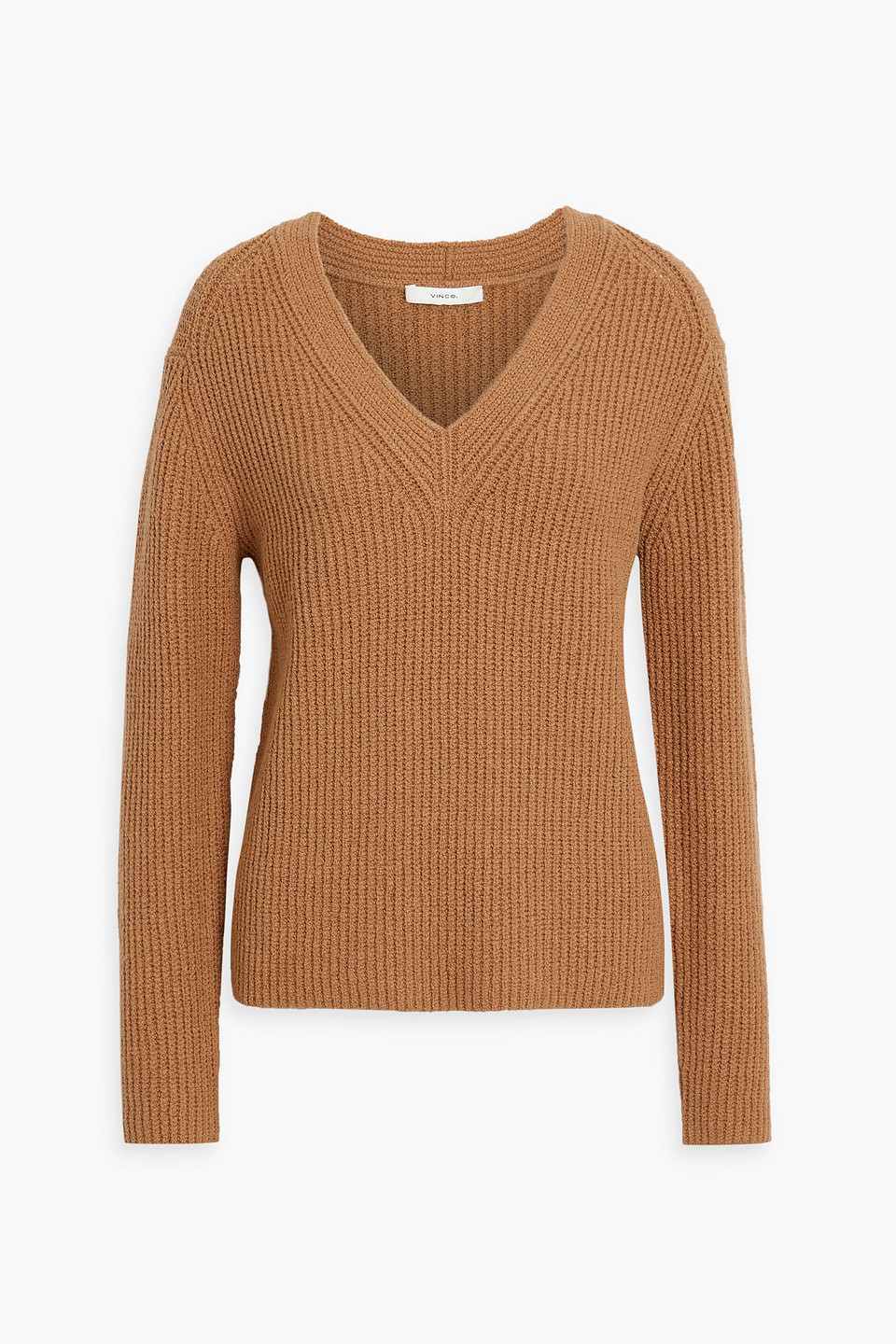Vince Cashmere Blend Ribbed Mock Neck Sweater In Camel