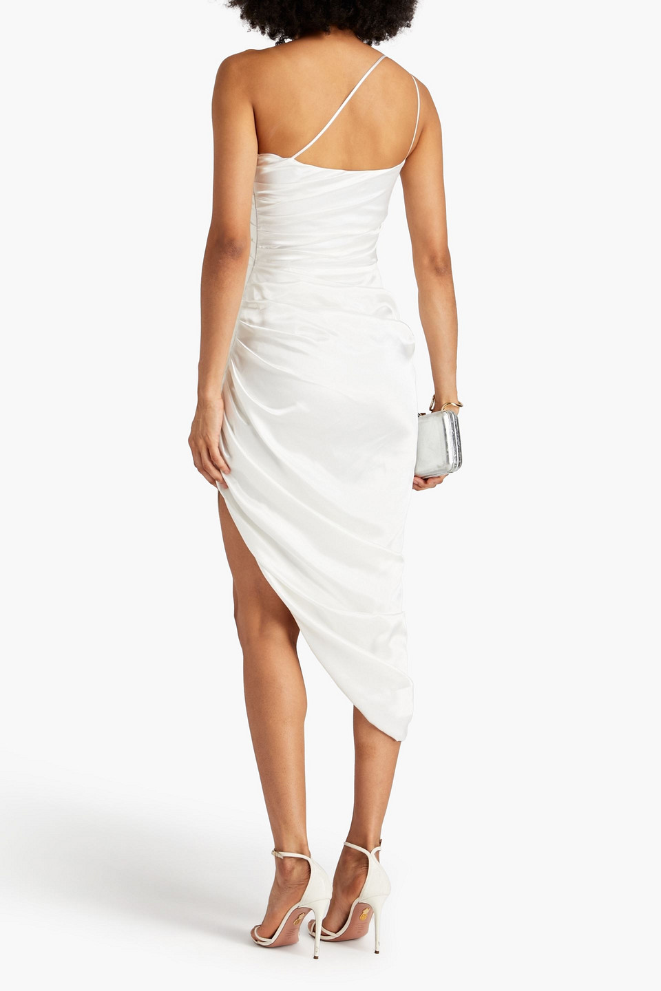  Rasario - Asymmetrisches Midikleid Aus Stretch-satin Mit Asymmetrischer Schulterpartie Und Drapierung - Weiß - Fr 34 