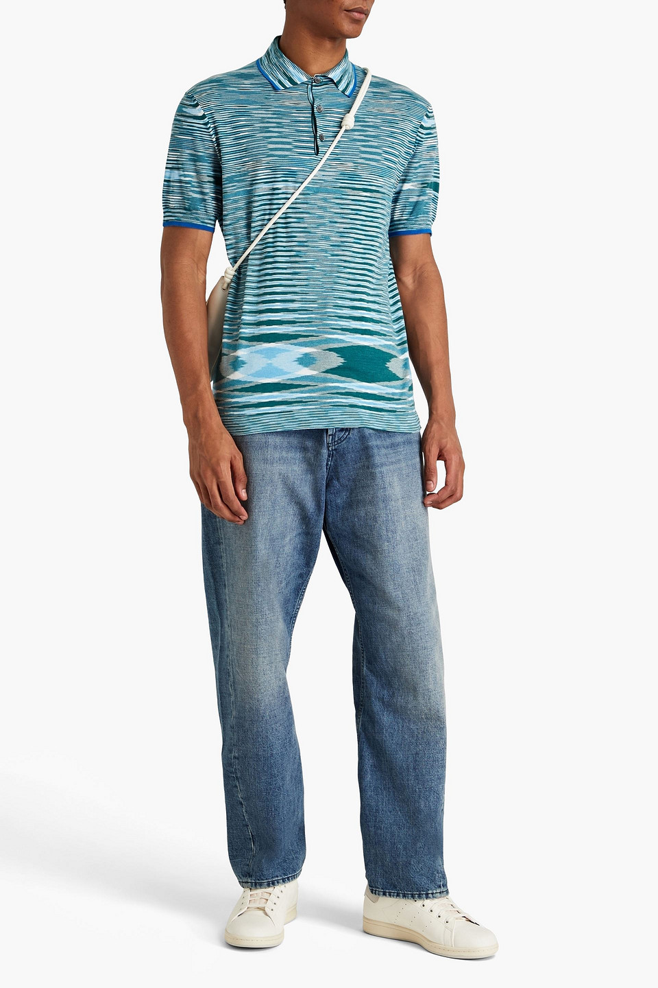 Shop Missoni Space-dyed Cotton Polo Shirt In Teal