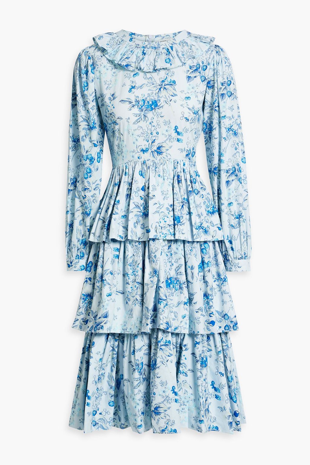 Welsh tiered floral print cotton poplin dress blue US 12