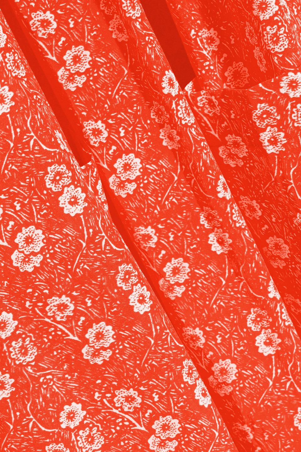 Shop Batsheva Pleated Floral-print Cotton-poplin Dress In Bright Orange