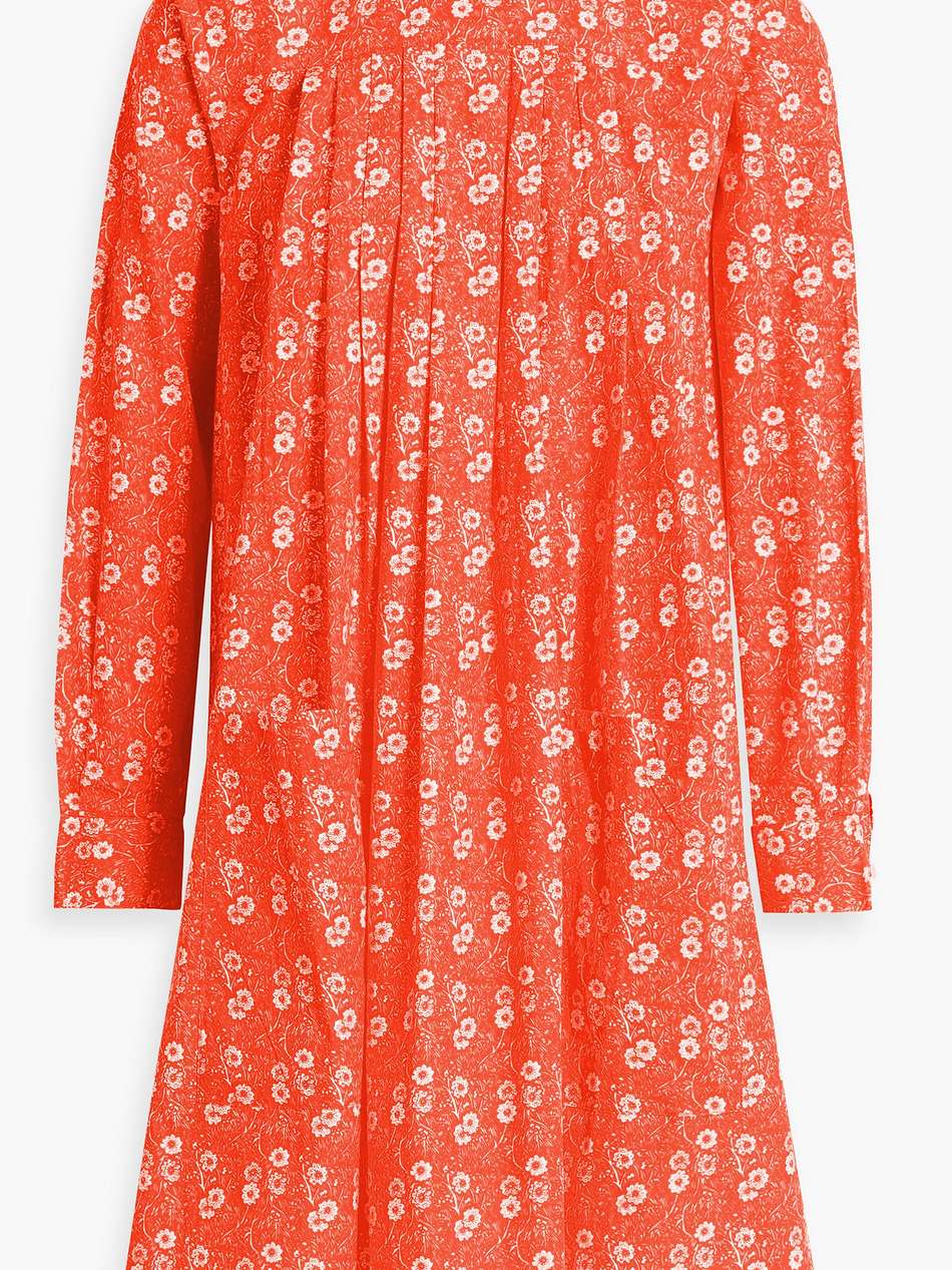 pleated floral-print cotton-poplin dress