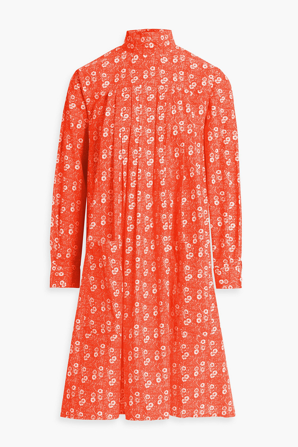 Batsheva Pleated Floral-print Cotton-poplin Dress In Bright Orange