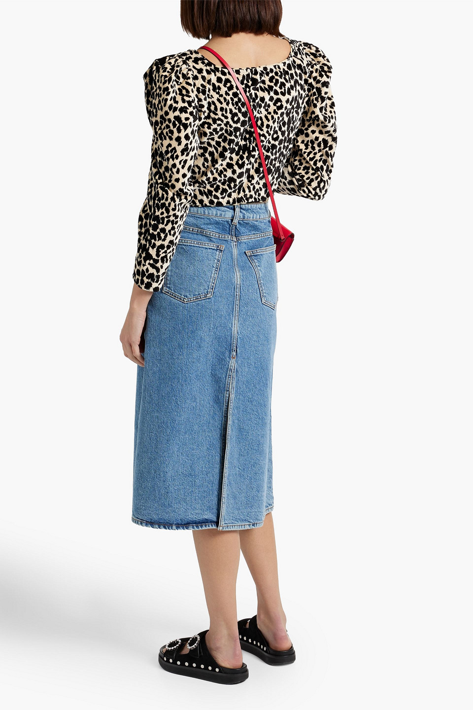 Shop Batsheva Dirndl Cropped Leopard-print Cotton-velvet Top In Animal Print