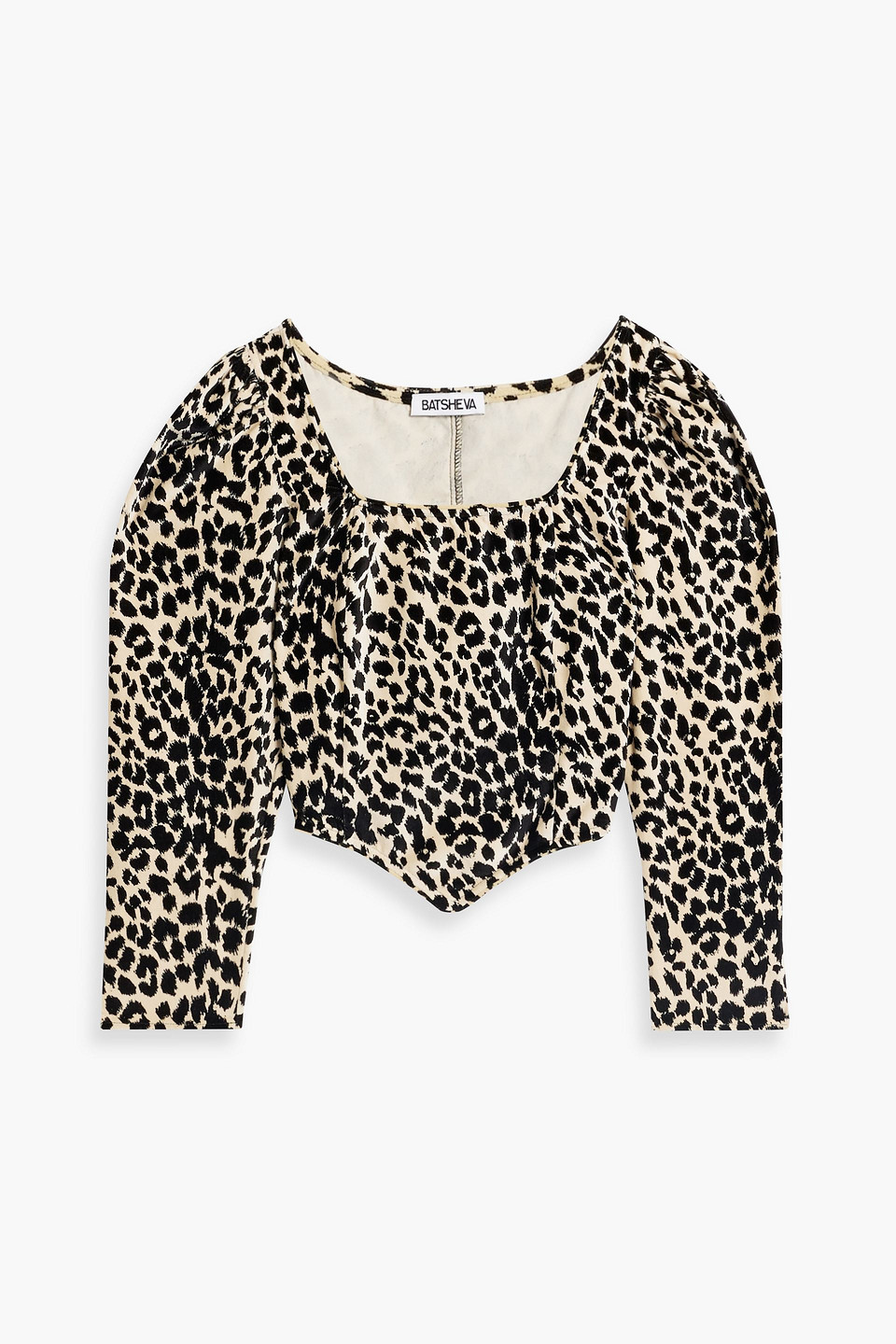 Batsheva Dirndl Cropped Leopard-print Cotton-velvet Top In Animal Print