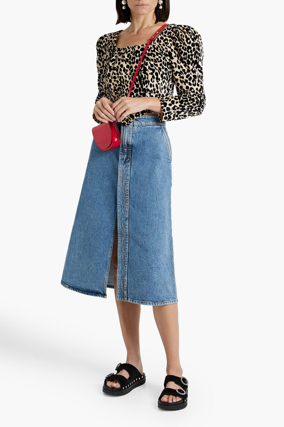 BATSHEVA DIRNDL CROPPED LEOPARD-PRINT COTTON-VELVET TOP