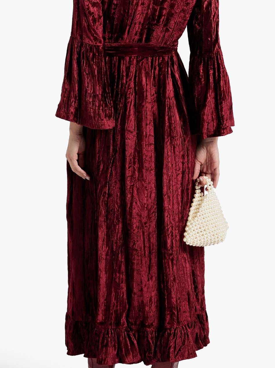 avery belted crushed-velvet midi dress