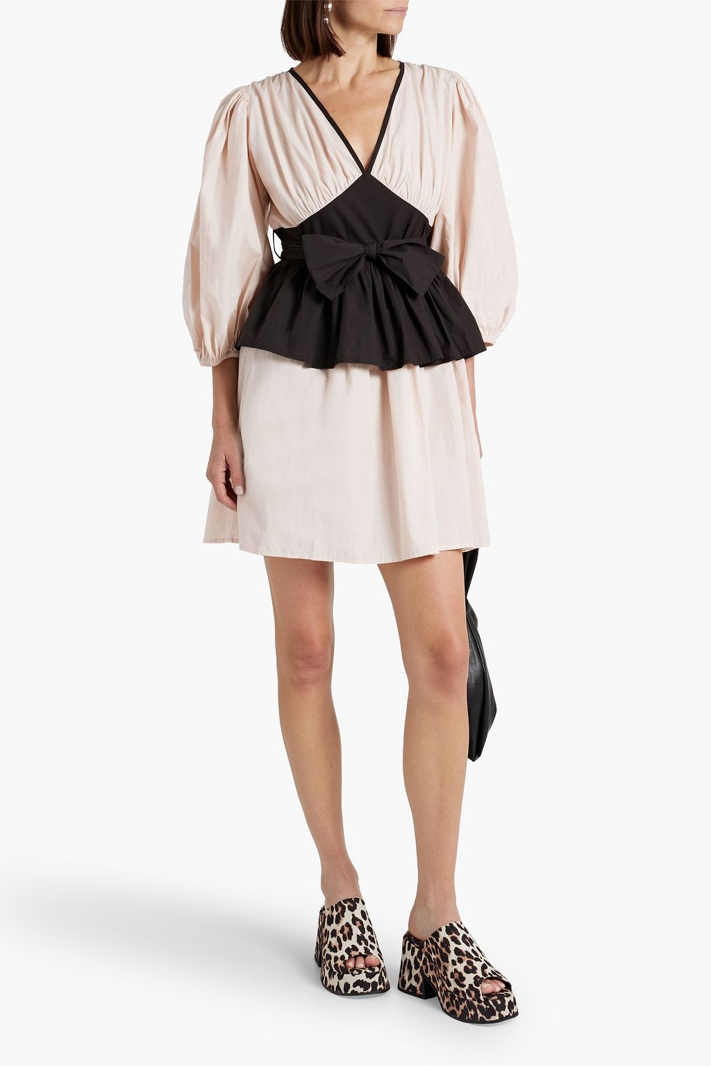 BATSHEVA Devon two-tone cotton-poplin peplum mini dress
