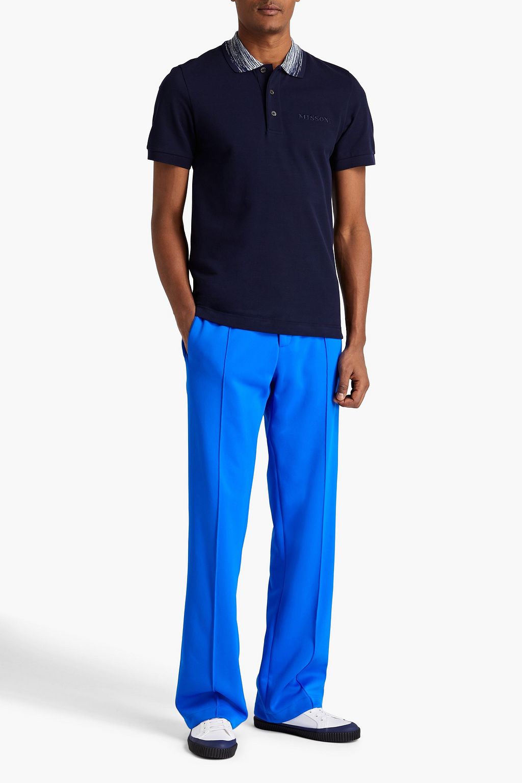 MISSONI Crochet-trimmed cotton-piqué polo shirt