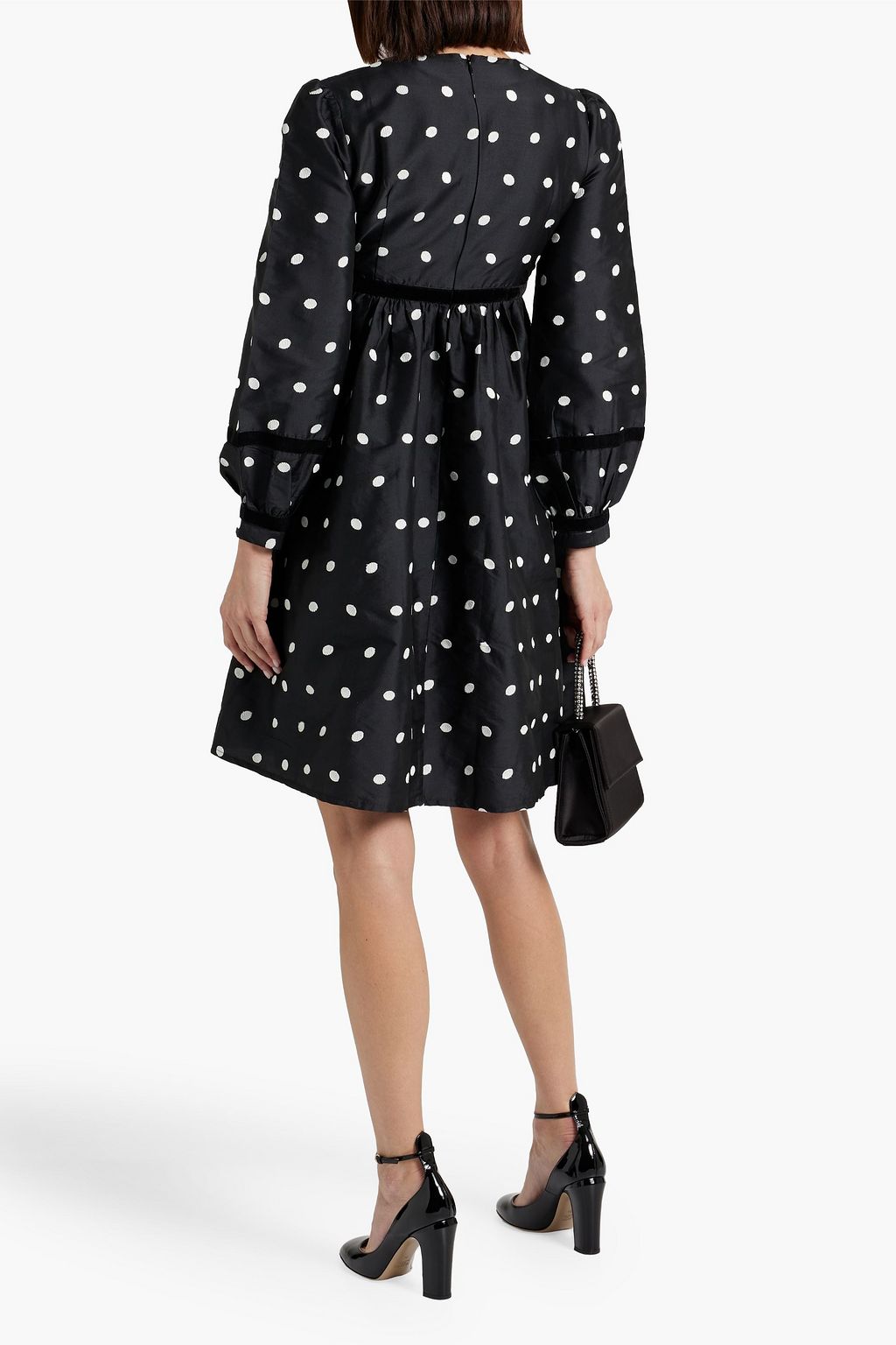 BATSHEVA Velvettrimmed polkadot poplin mini dress THE