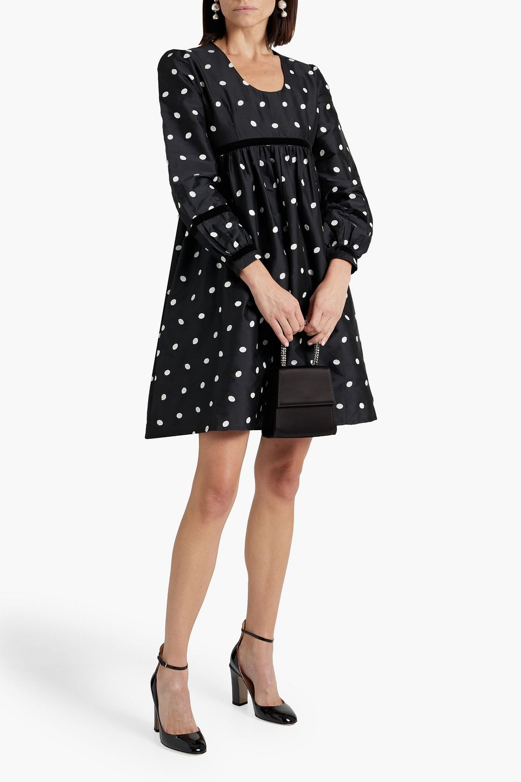 BATSHEVA Velvettrimmed polkadot poplin mini dress THE
