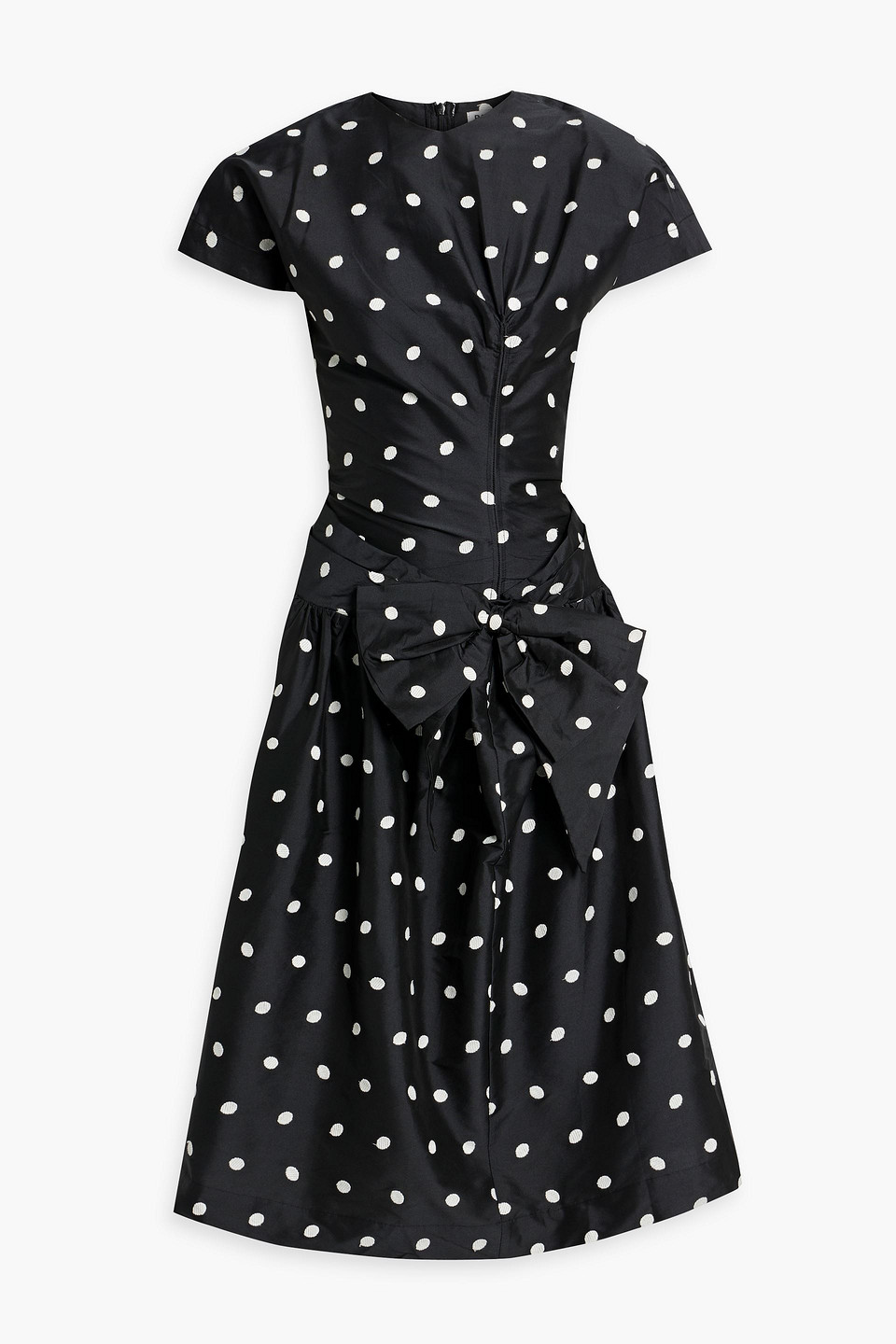 Batsheva Buffy Embroidered Polka-dot Taffeta Midi Dress In Black