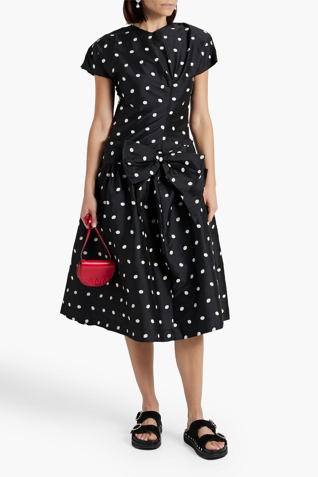 BATSHEVA Buffy bow-embellished polka-dot taffeta midi dress