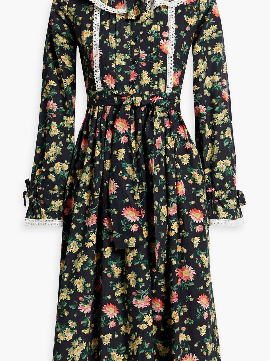 devon crochet-trimmed floral-print cotton-poplin midi dress