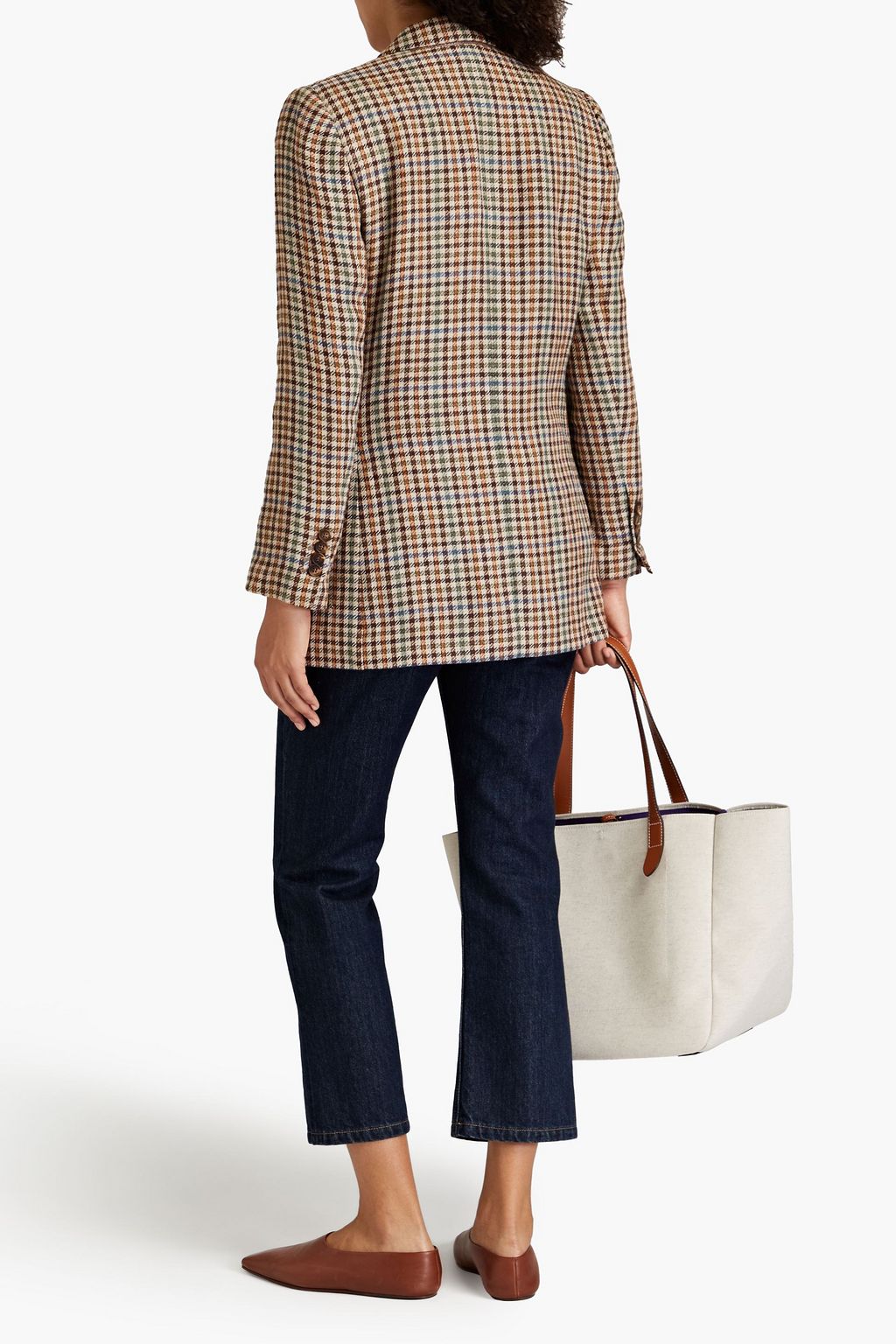 BRUNELLO CUCINELLI Checked linen and silk-blend tweed blazer