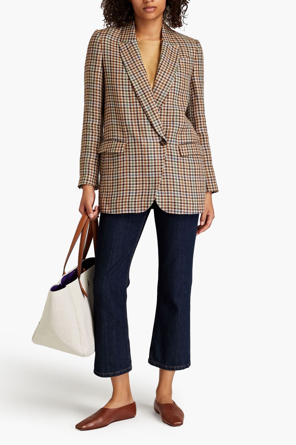 BRUNELLO CUCINELLI Checked linen and silk-blend tweed blazer
