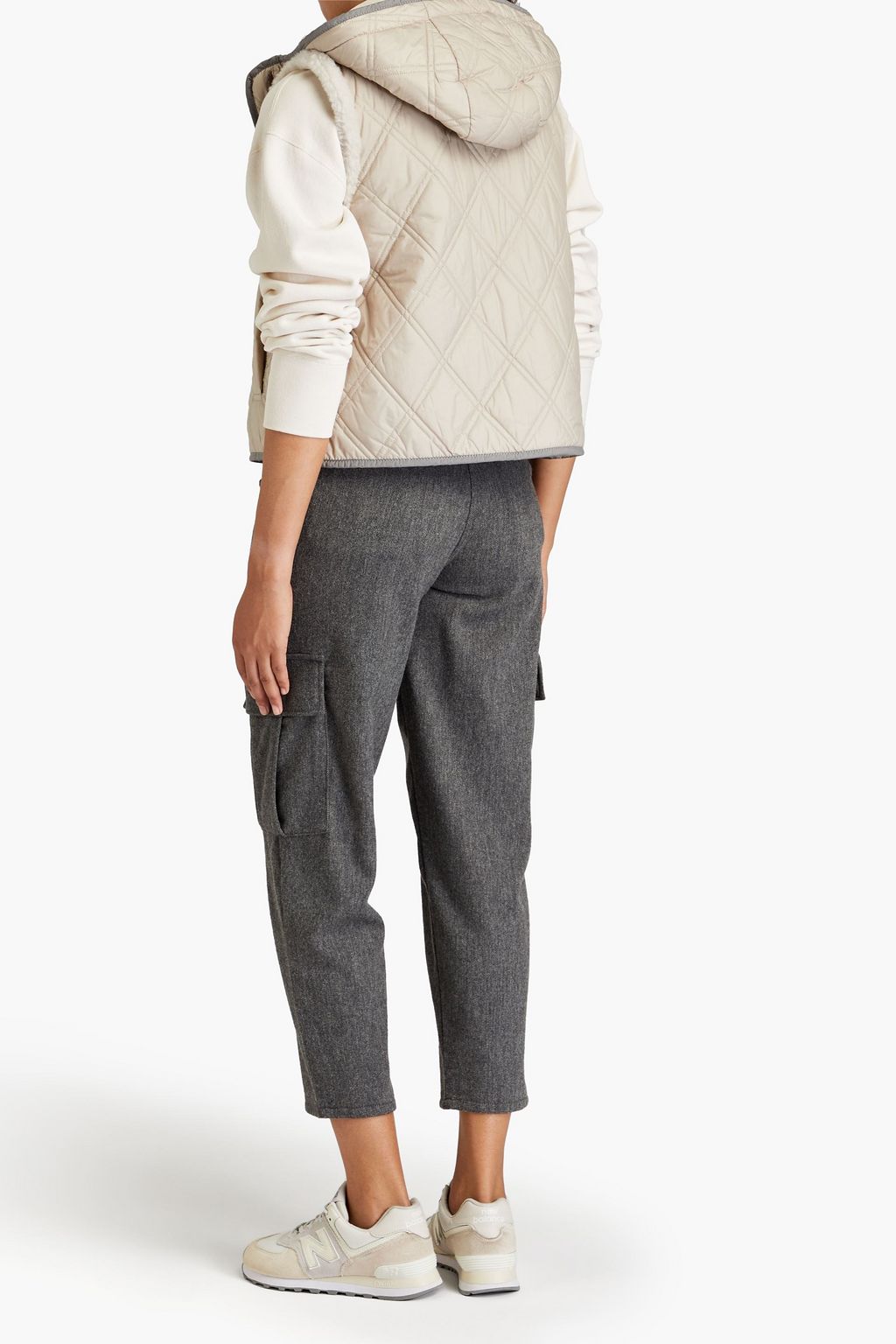 BRUNELLO CUCINELLI Weste aus gestepptem Shell mit Shearling-Futter und Kapuze