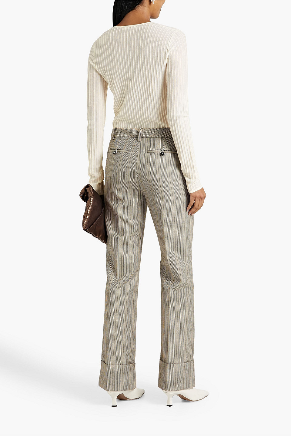 Shop Co Striped Wool-tweed Bootcut Pants In Gray