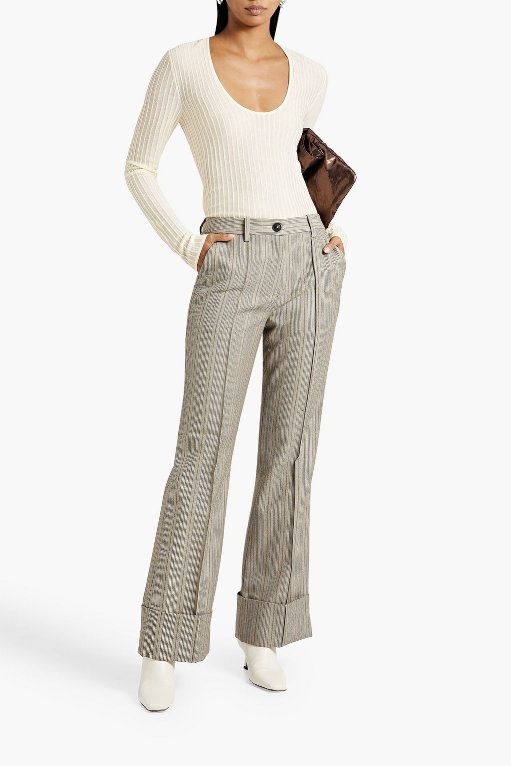 CO Striped wool-tweed bootcut pants