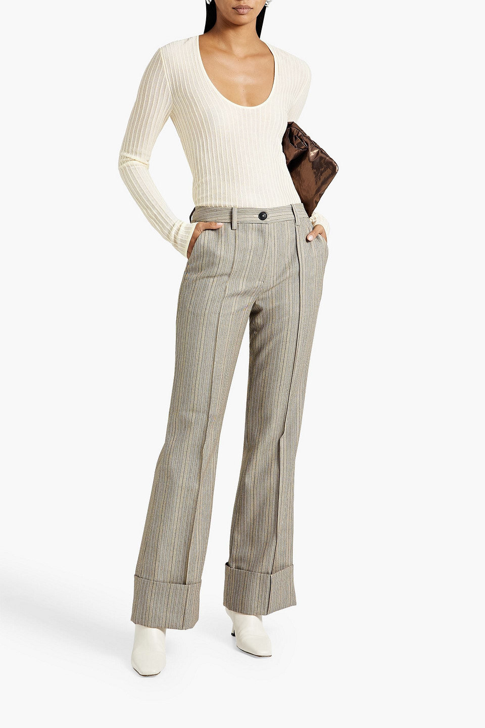 Shop Co Striped Wool-tweed Bootcut Pants In Gray