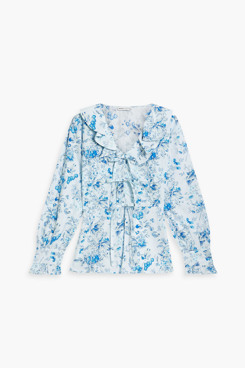 Batsheva X Laura Ashley Nia Printed Cotton Blouse In Light Blue