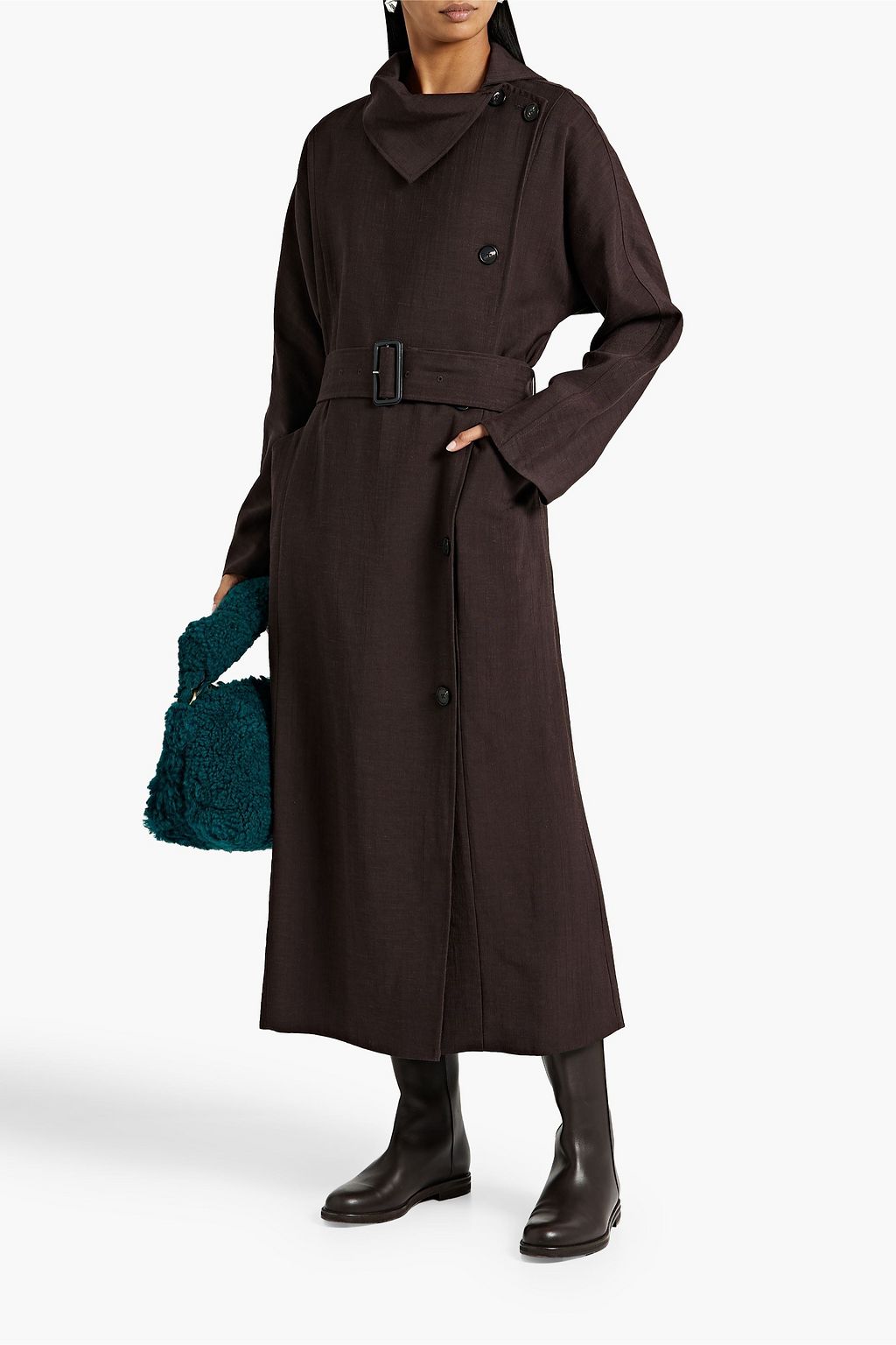 CO Double-breasted slub woven coat
