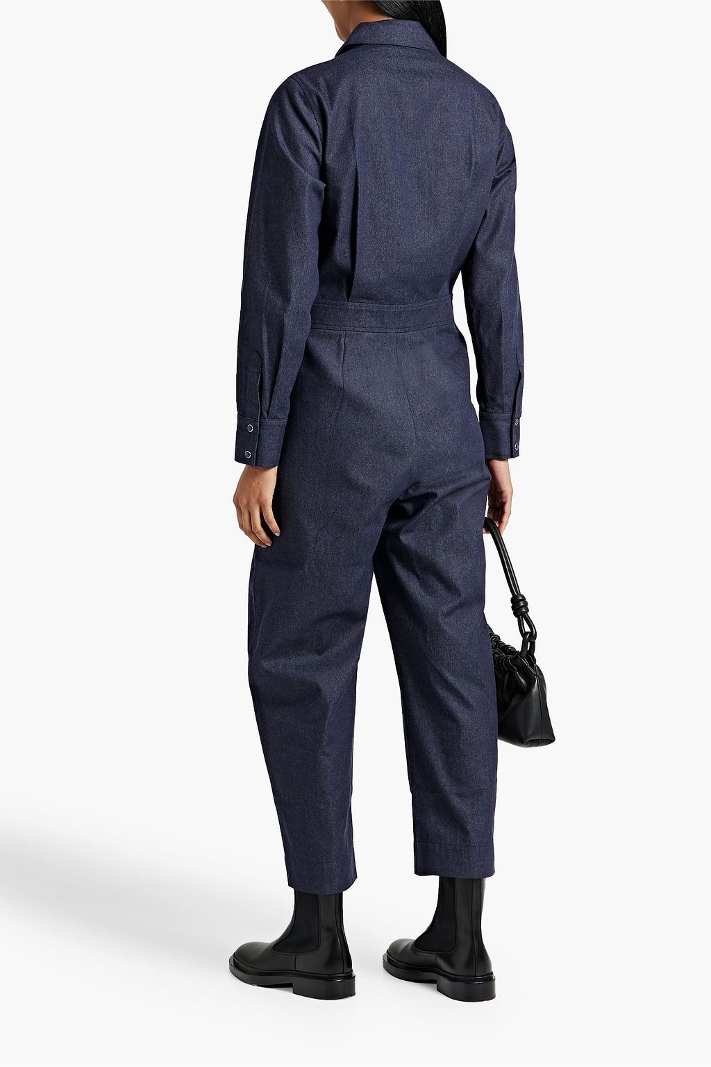 CO Cropped pleated cotton-chambray jumpsuit
