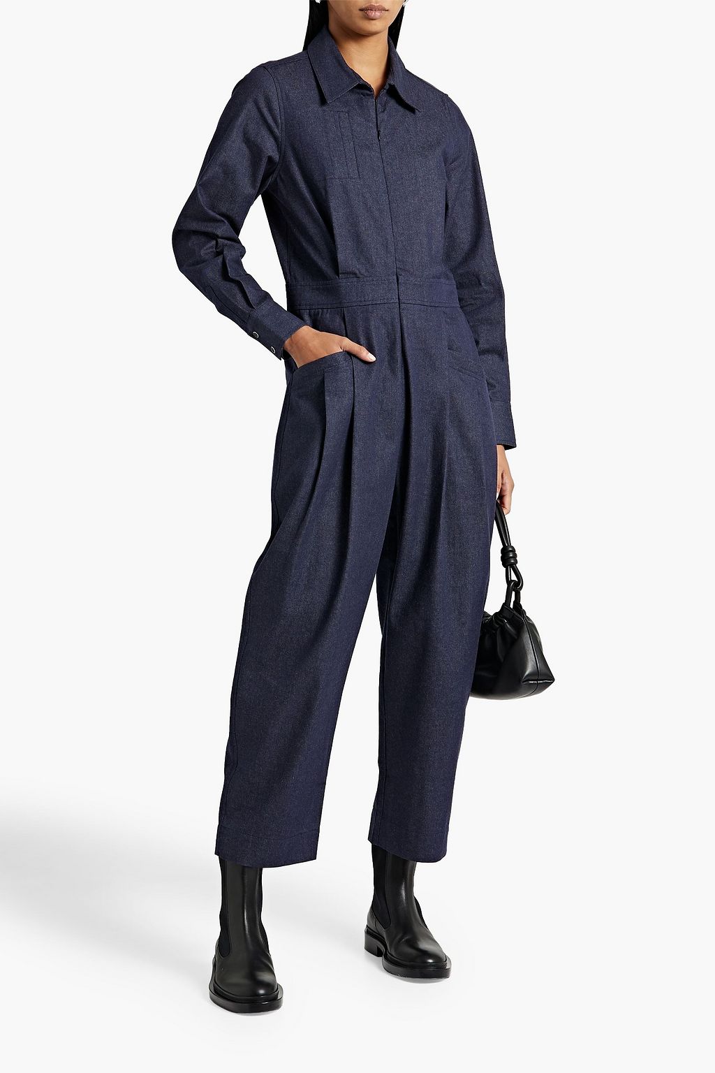 CO Cropped pleated cotton-chambray jumpsuit