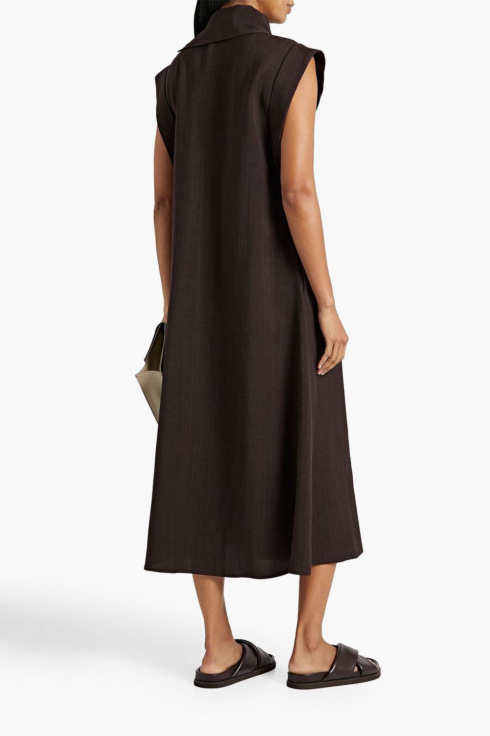 Shop Co Slub Woven Midi Dress In Dark Brown