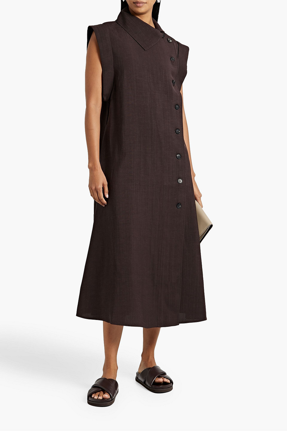 Shop Co Slub Woven Midi Dress In Dark Brown