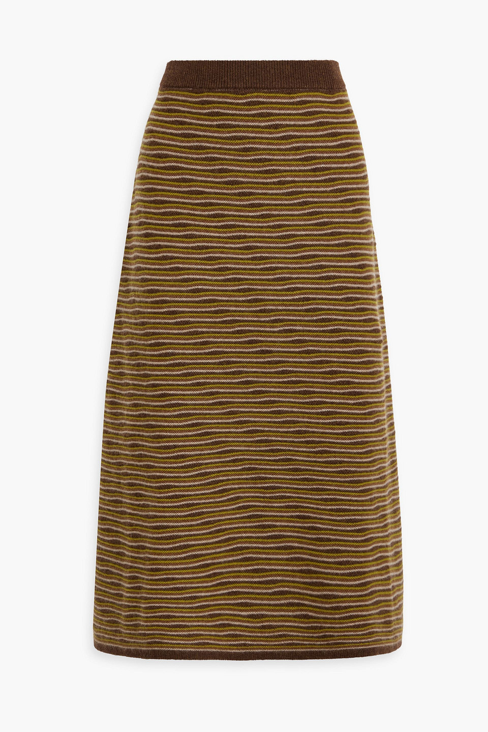 Shop Co Striped Jacquard-knit Cashmere Midi Skirt In Brown