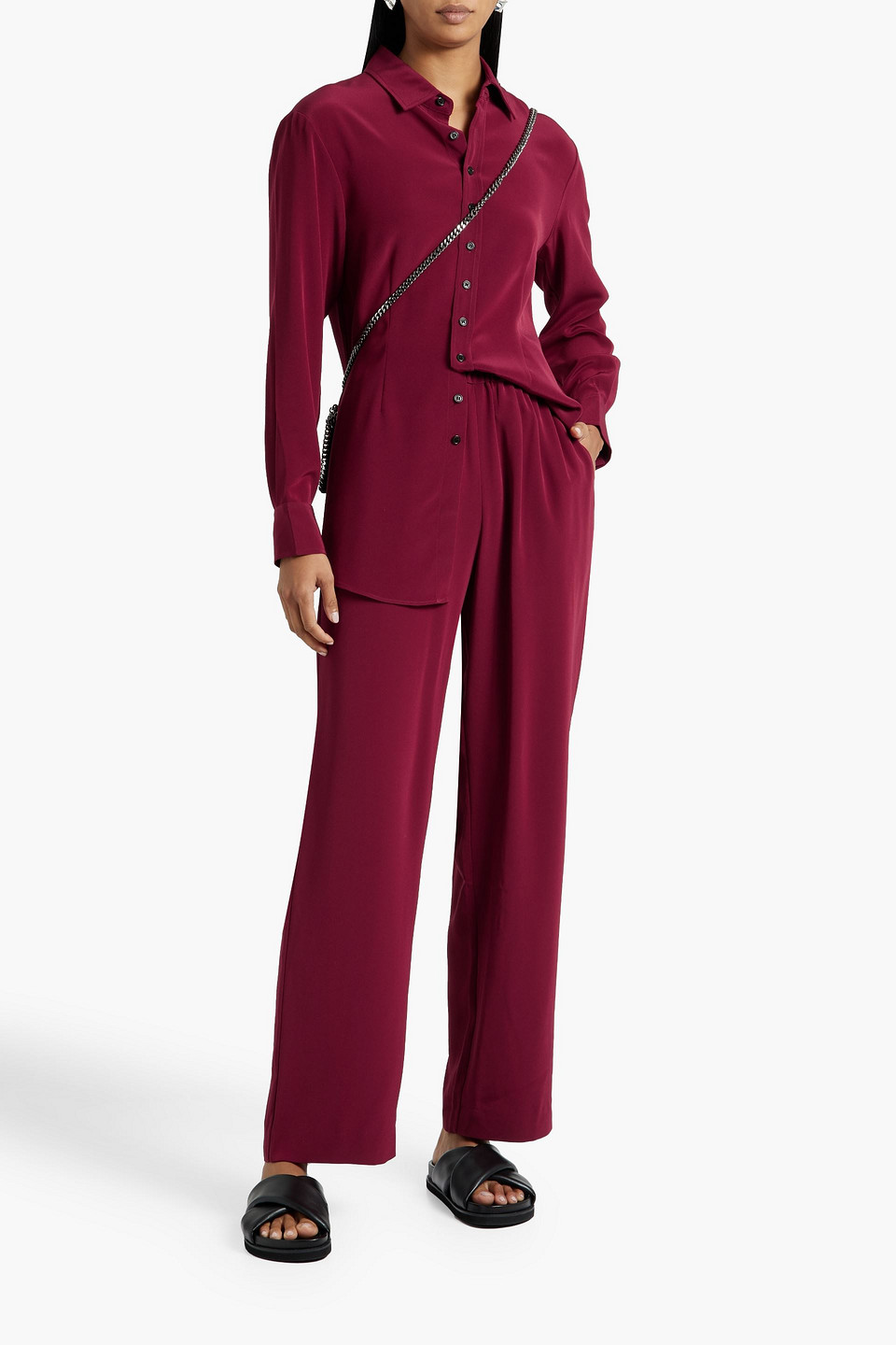 Shop Co Crepe Wide-leg Pants In Claret