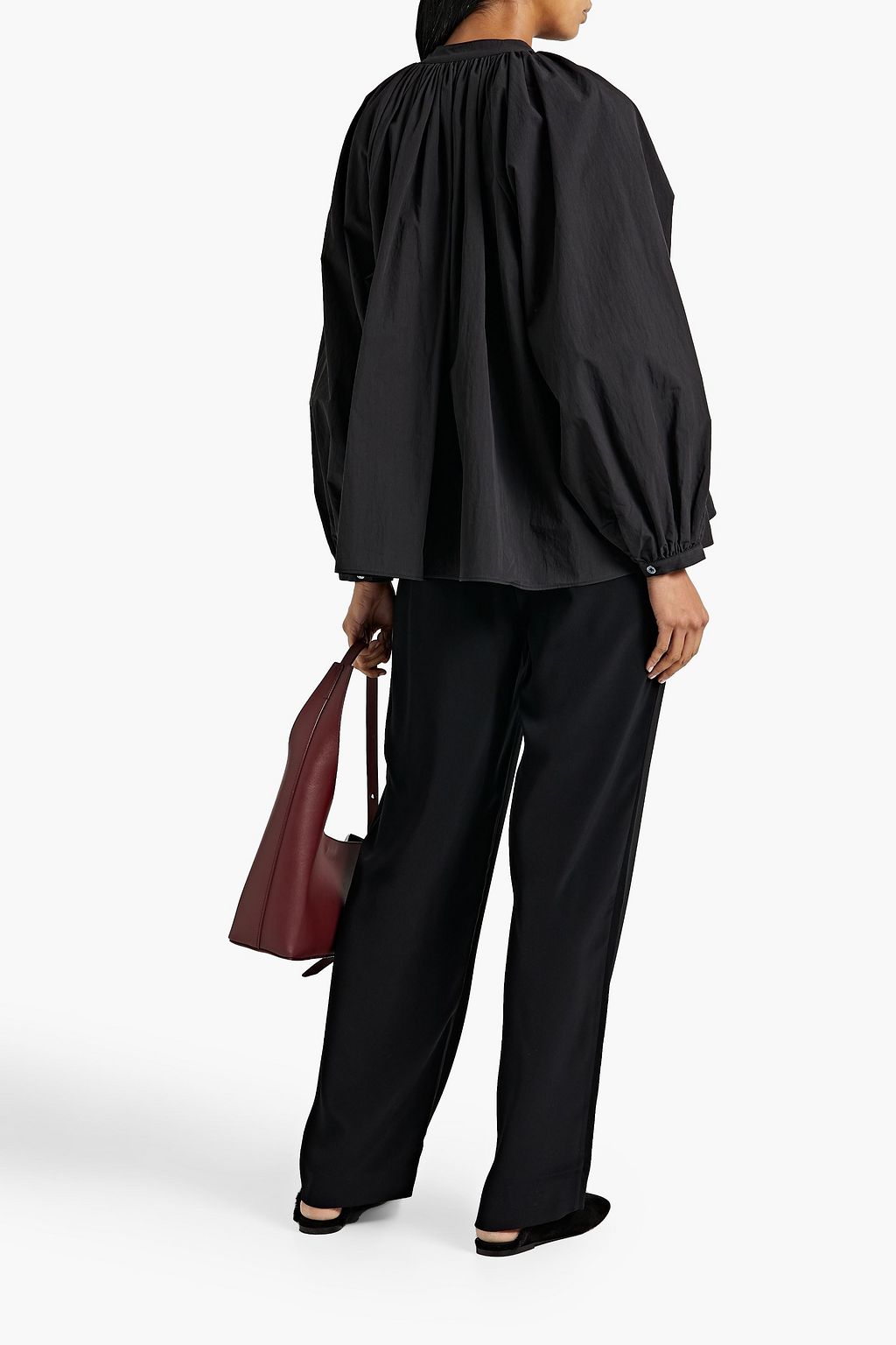 CO Gathered crinkled cotton-blend poplin blouse