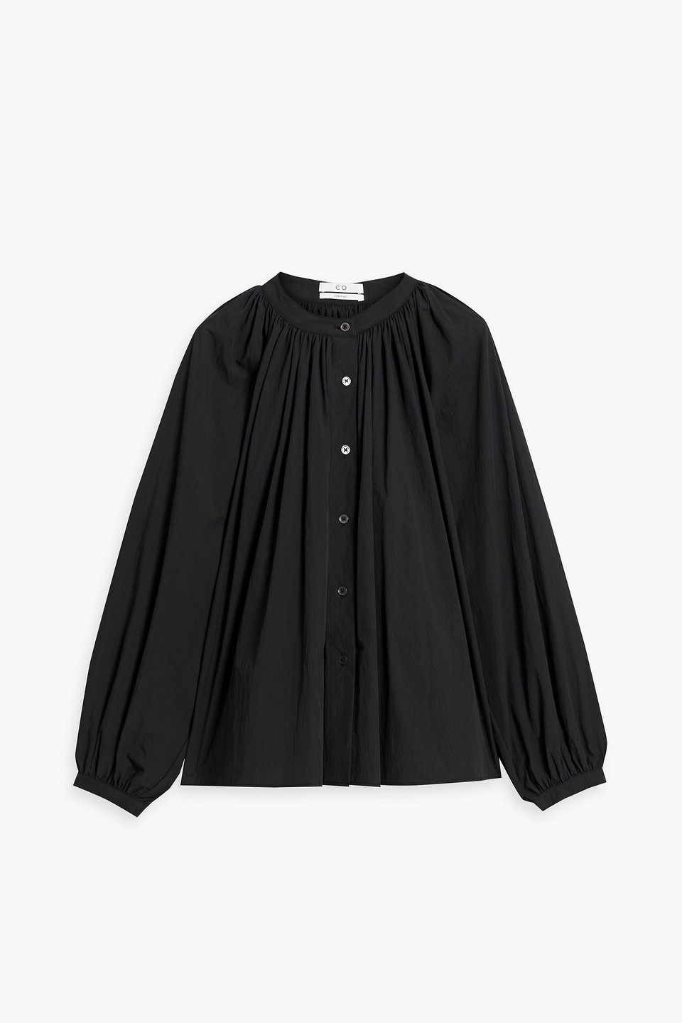 Gathered cotton-blend poplin blouse