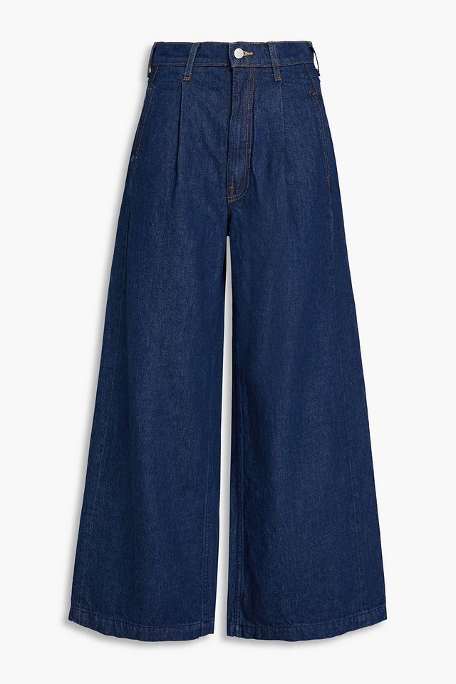 Pleated high-rise wide-leg jeans