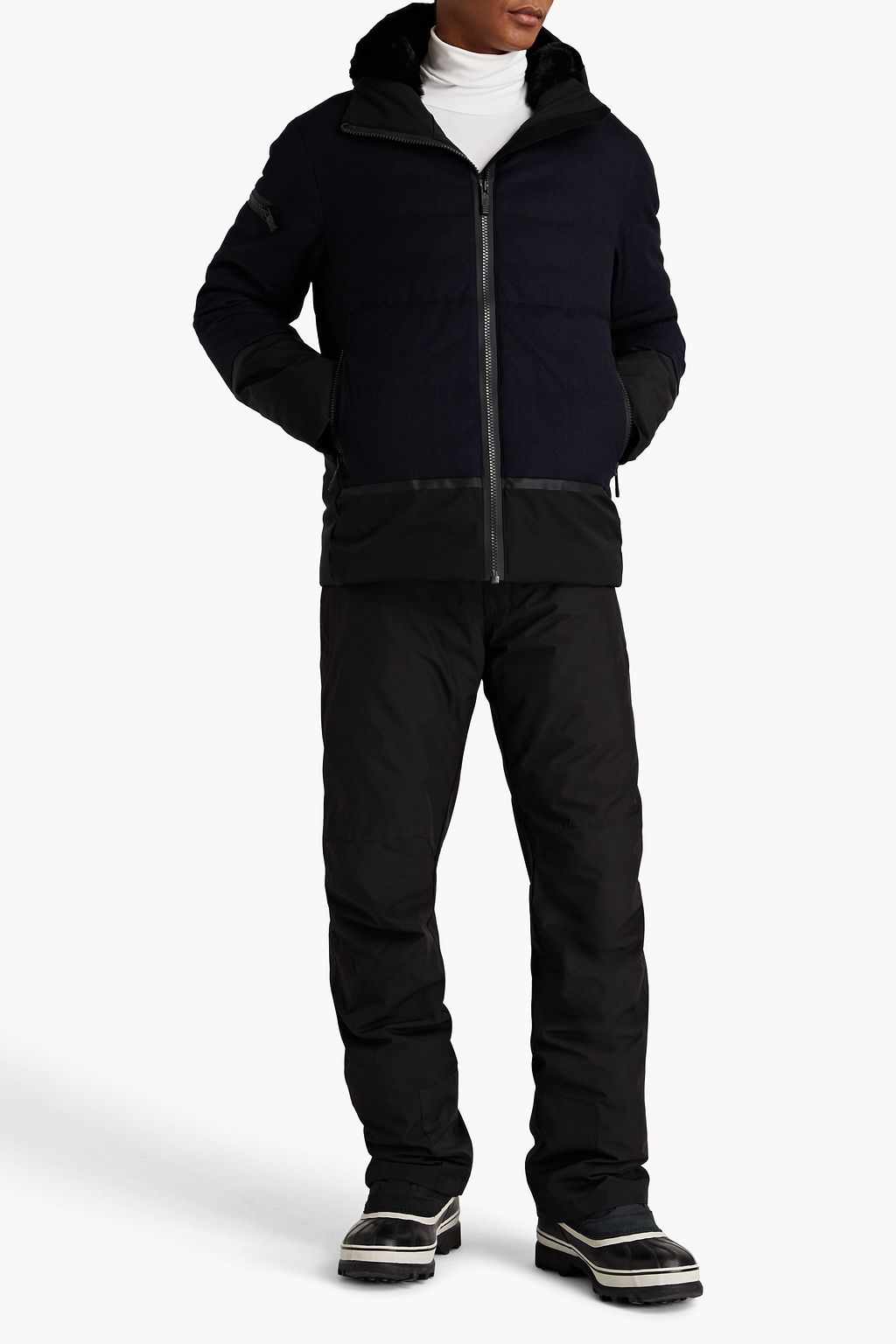 FUSALP Wool-blend twill and shell hooded ski jacket