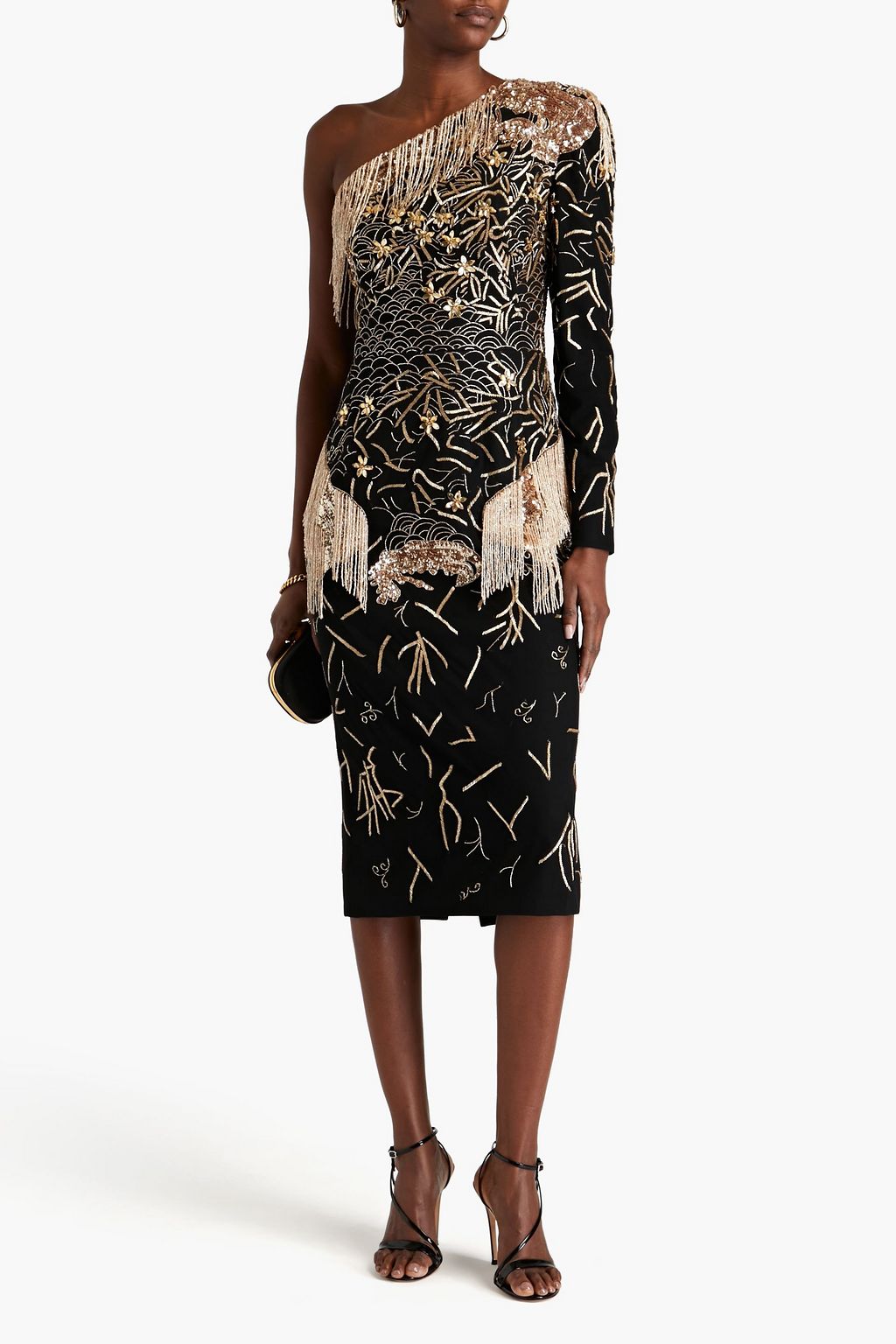 ZUHAIR MURAD One-shoulder embellished crepe midi dress