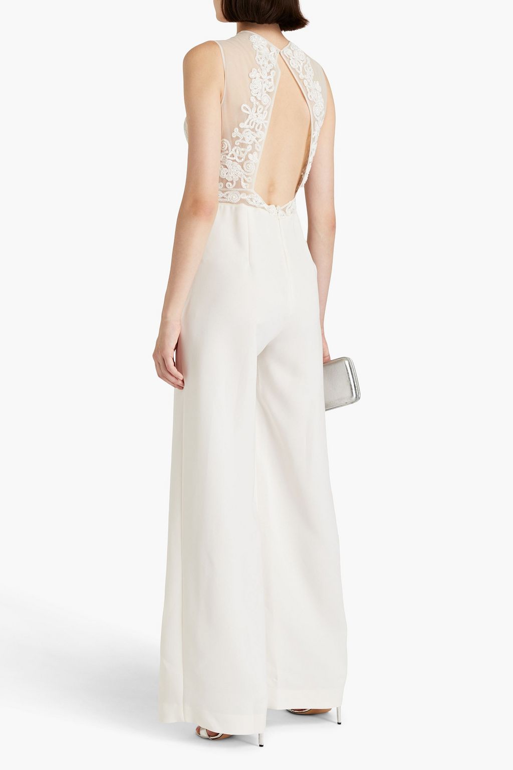 ZUHAIR MURAD Cutout embellished tulle and silk crepe de chine jumpsuit
