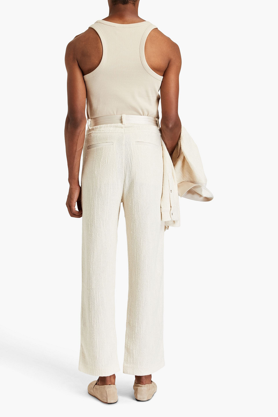 Shop Nanushka Satin-trimmed Tweed Pants In Cream