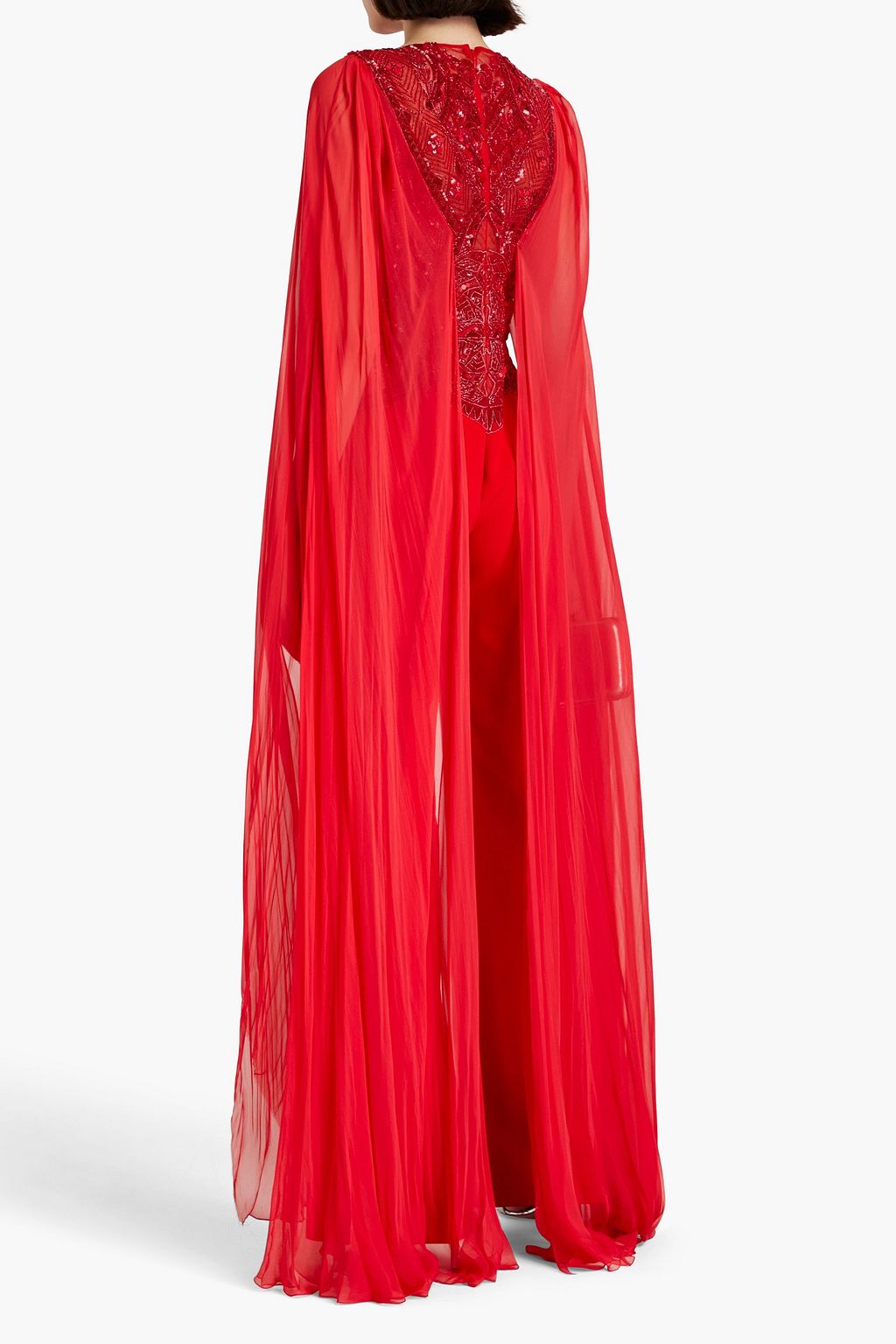ZUHAIR MURAD 장식 & 드레이프 디테일 튤 패널 크레이프 점프수트