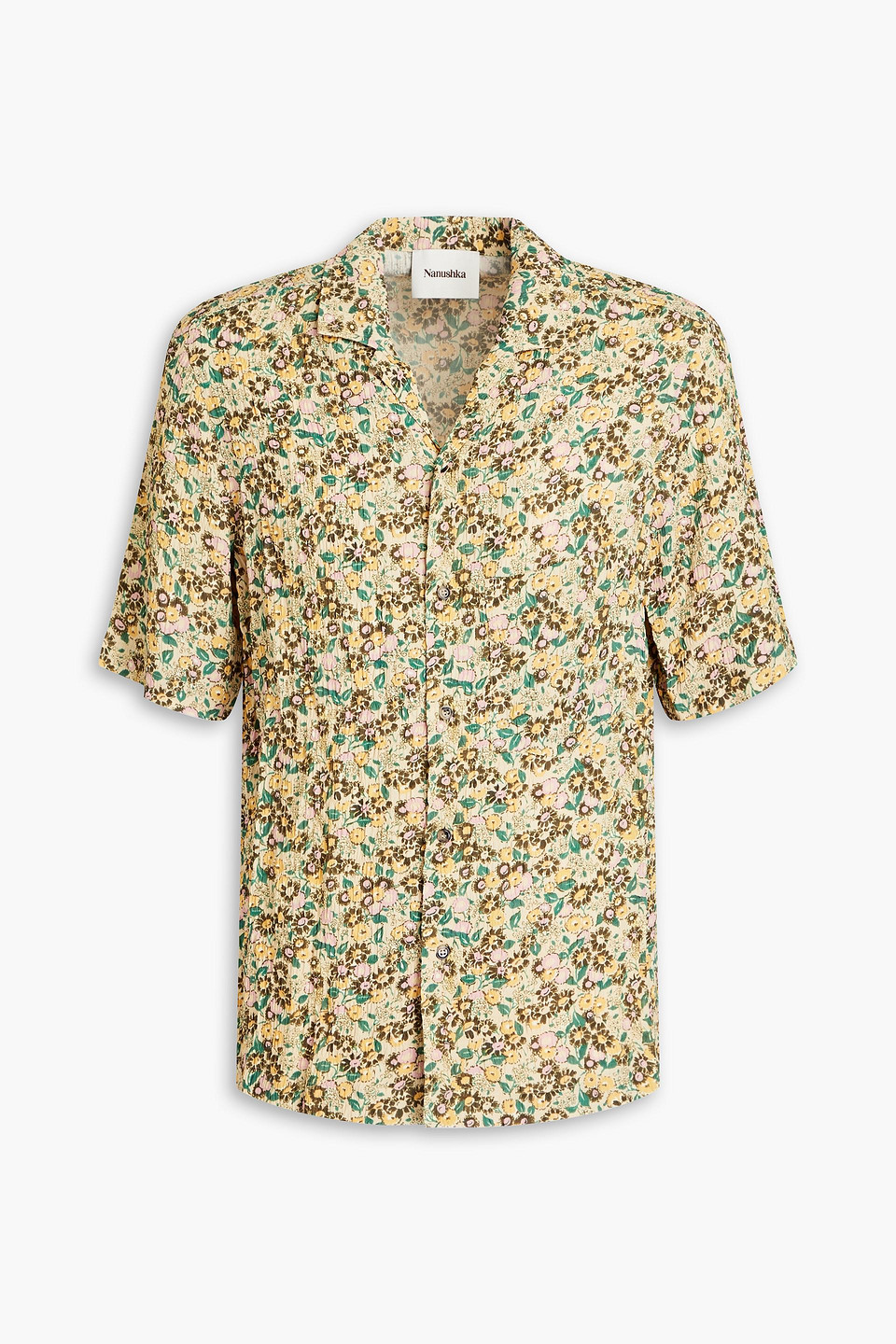 Nanushka Floral-print Crinkled-crepe Shirt In Beige