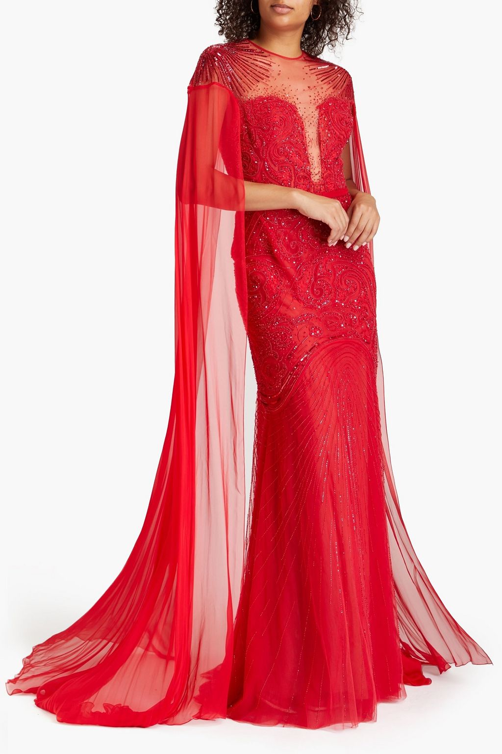 ZUHAIR MURAD فستان سهرة من التول بأسلوب الكاب مزين برقعة زخرفية