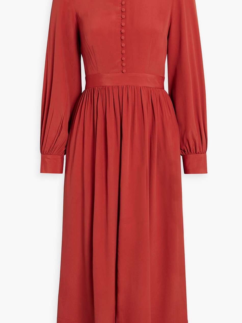 gathered crepe midi dress