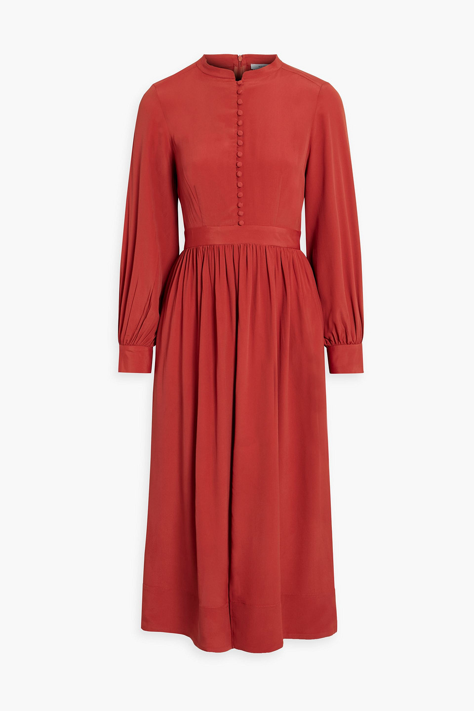 Iris & Ink Isla Gathered Crepe Midi Dress In Brick