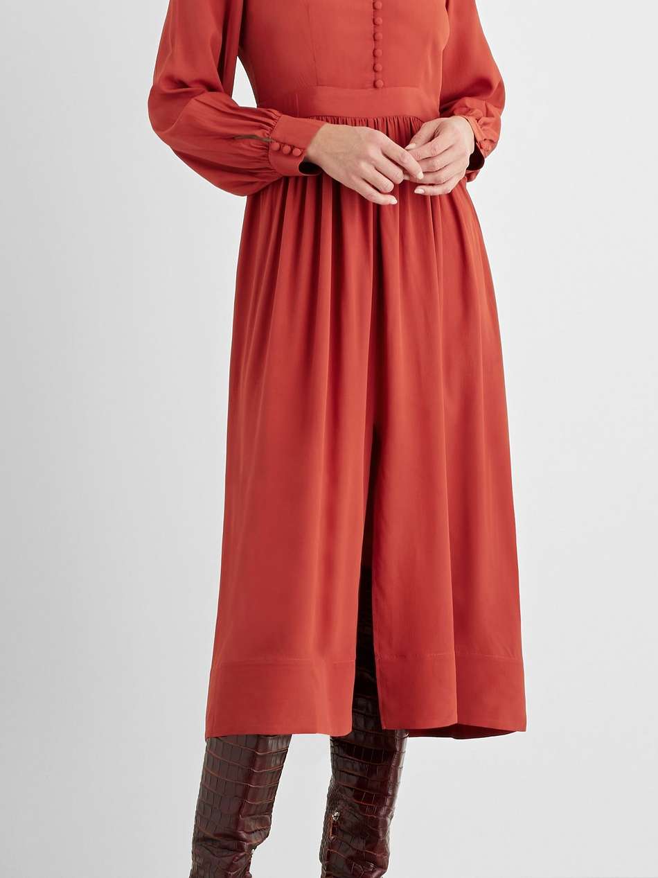 gathered crepe midi dress